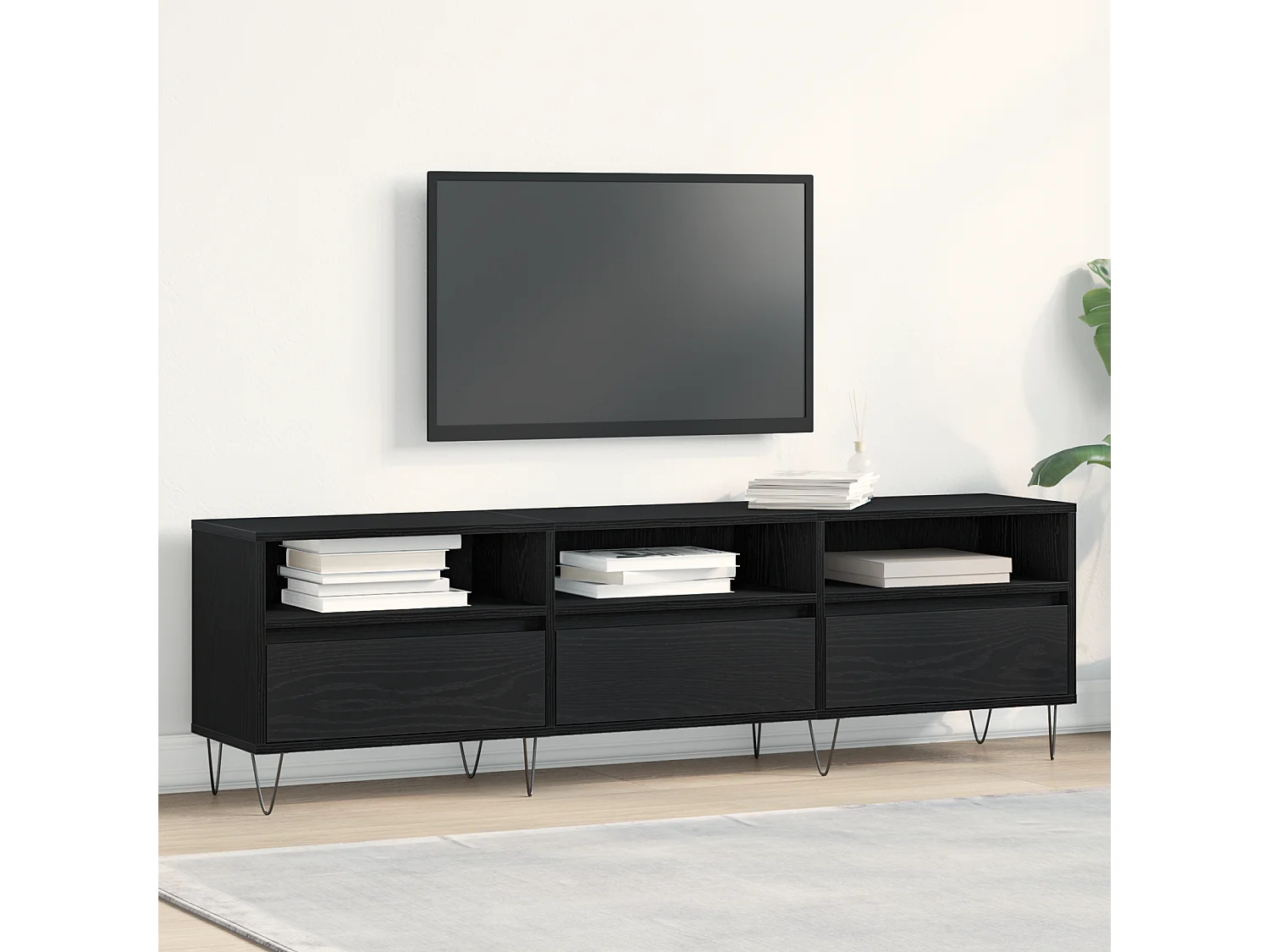 Gabinete de TV | Mueble de TV | Mueble de salón Roble negro 150 x 30 x 44.5 cm
