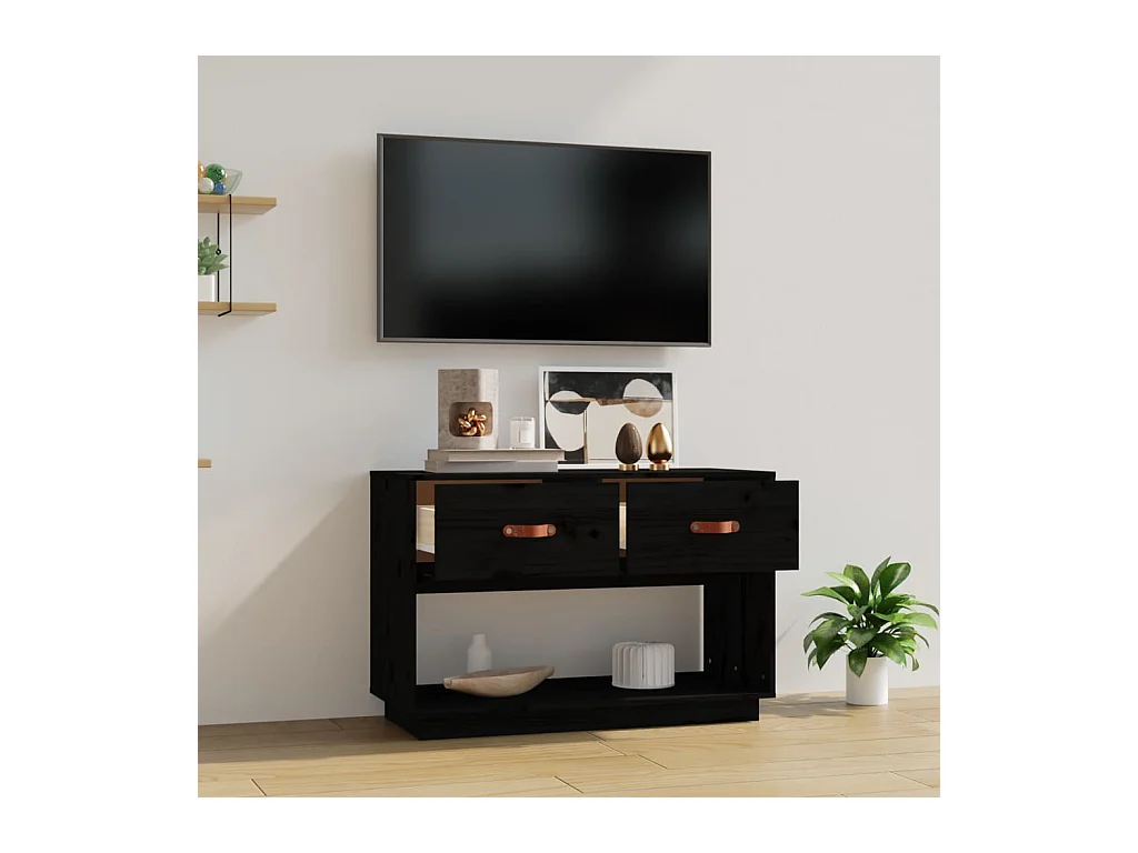 Mueble de TV | Mueble de salón madera maciza de pino negro 90x40x60 cm