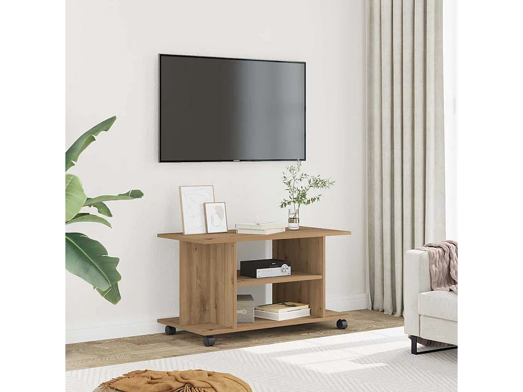 Meuble TV | Banc TV | Armoire TV roulettes chêne artisanal 80x40x45 cm bois ingénierie