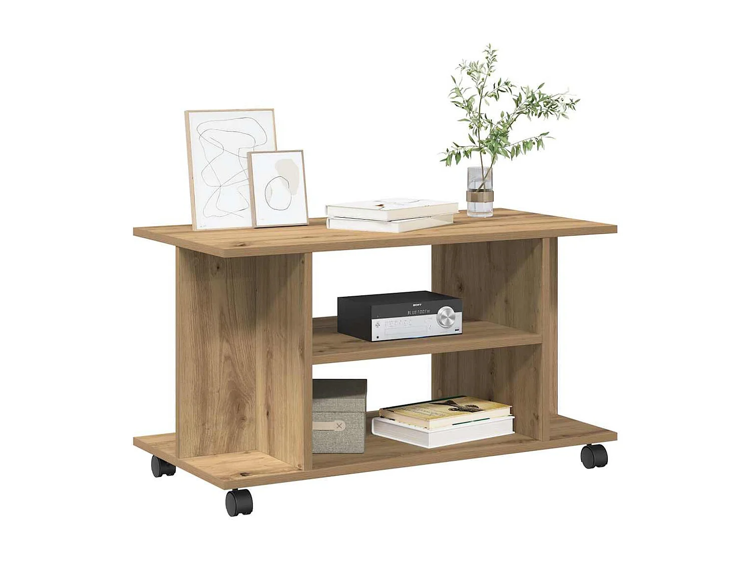 Meuble TV | Banc TV | Armoire TV roulettes chêne artisanal 80x40x45 cm bois ingénierie