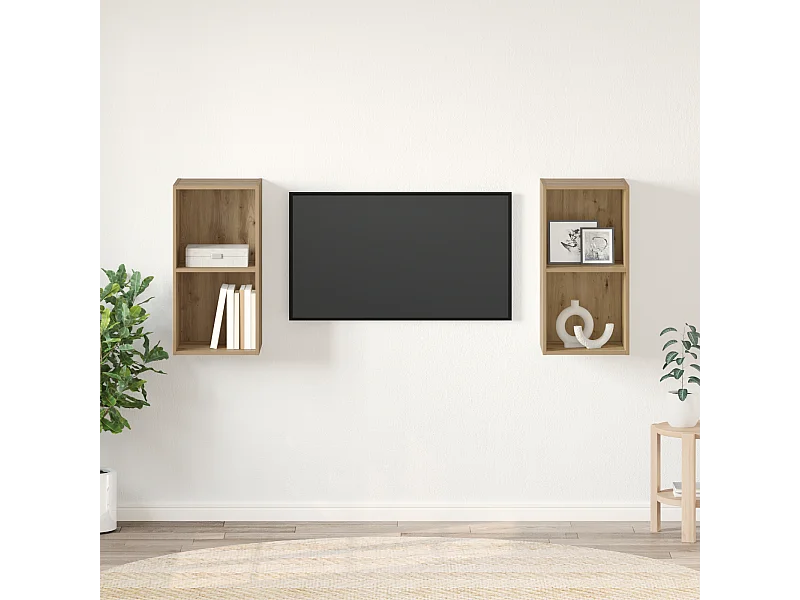 Wand TV kast | Tv-meubel | Tv-Bank 2 pcs Ambachtelijk eiken 37 x 37 x 72 cm