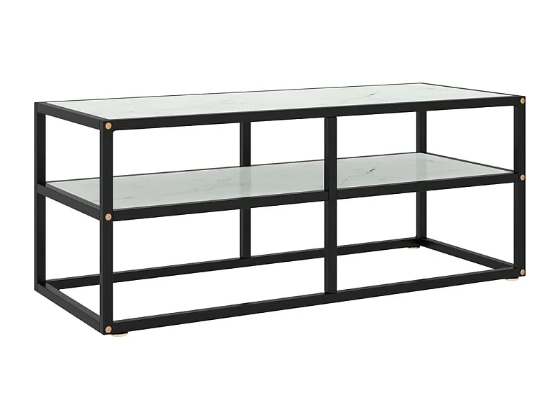 Mueble para TV  | Gabinete de TV |  Mueble de salón negro con vidrio de mármol blanco 100x40x40 cm