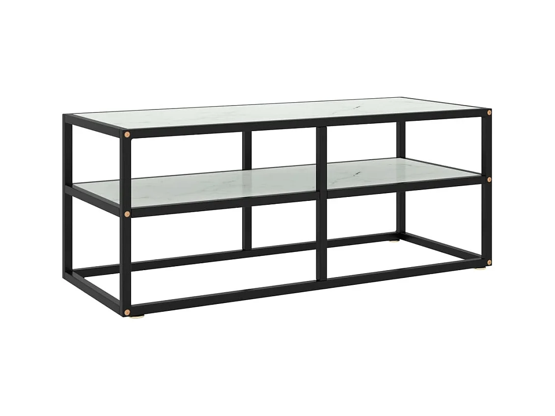 Mueble para TV  | Gabinete de TV |  Mueble de salón negro con vidrio de mármol blanco 100x40x40 cm