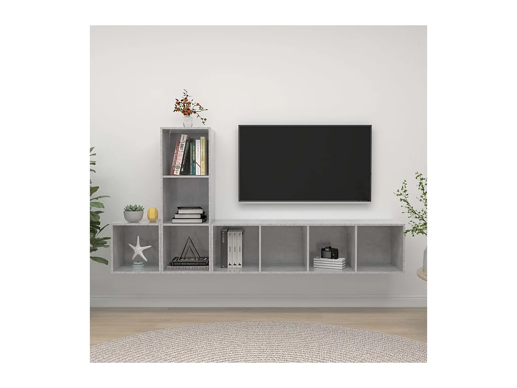 Set de Muebles de salón | Gabinetes de TV |  Muebles de TV 3 pzas madera ingeniería gris hormigón