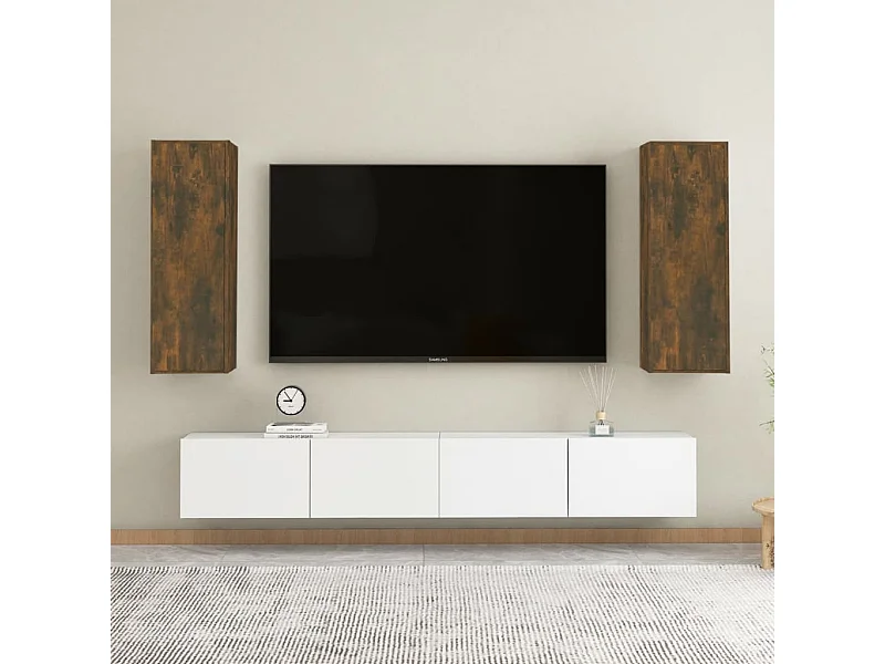 Meubles TV | Bancs TV | Armoires TV 2 pcs Chêne fumé 30,5x30x90 cm Bois d'ingénierie