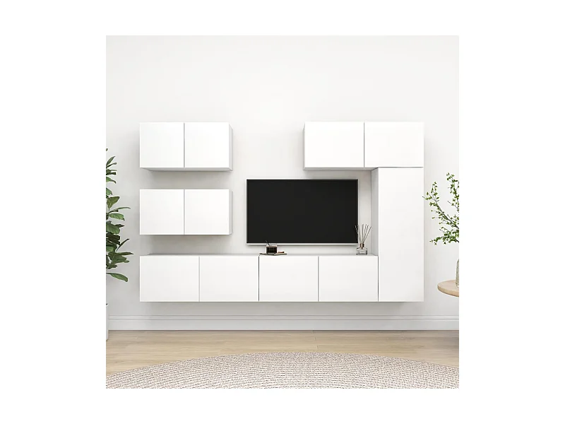 Set de muebles de salón TV | Gabinetes de TV |  Muebles de TV 6 piezas madera de ingeniería blanco
