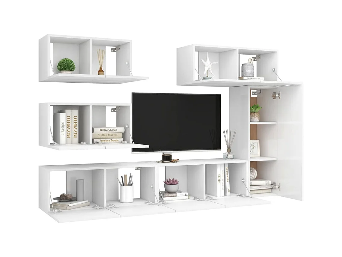 Set de muebles de salón TV | Gabinetes de TV |  Muebles de TV 6 piezas madera de ingeniería blanco