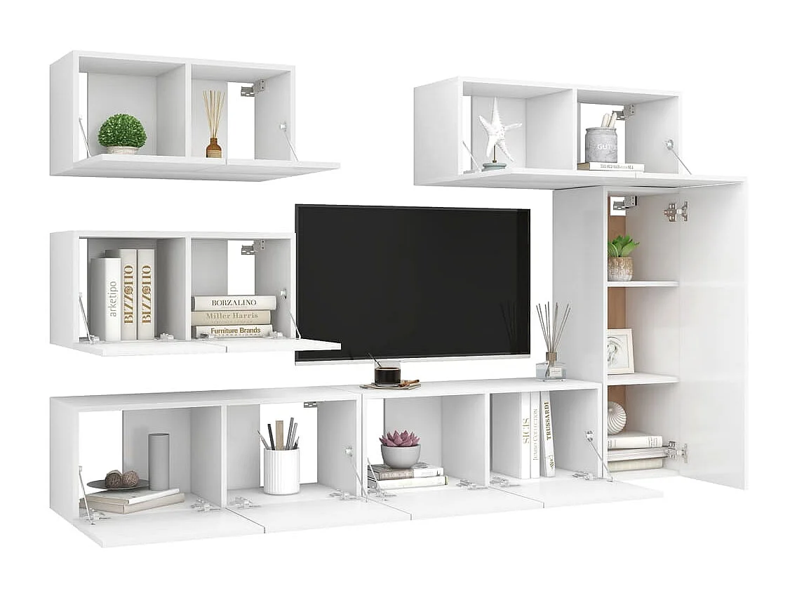 Ensemble de meubles TV | Bancs TV | Armoires TV 6 pcs Blanc Bois d'ingénierie