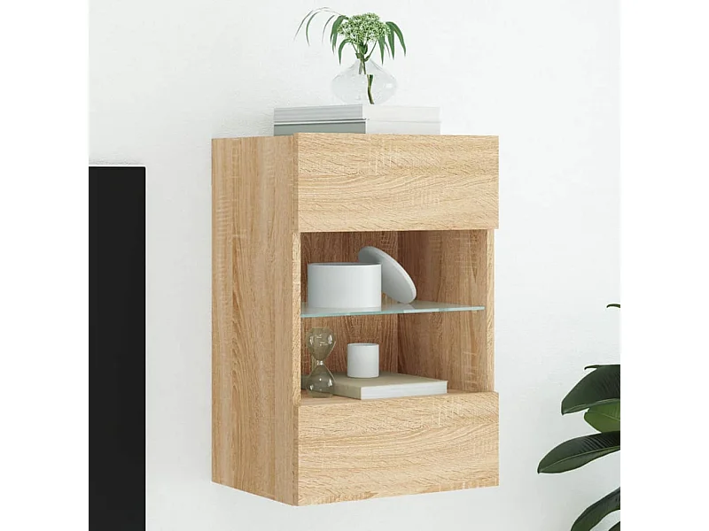 Meuble TV | Banc TV | Armoire TV mural avec lumières LED chêne sonoma 40x30x60,5 cm