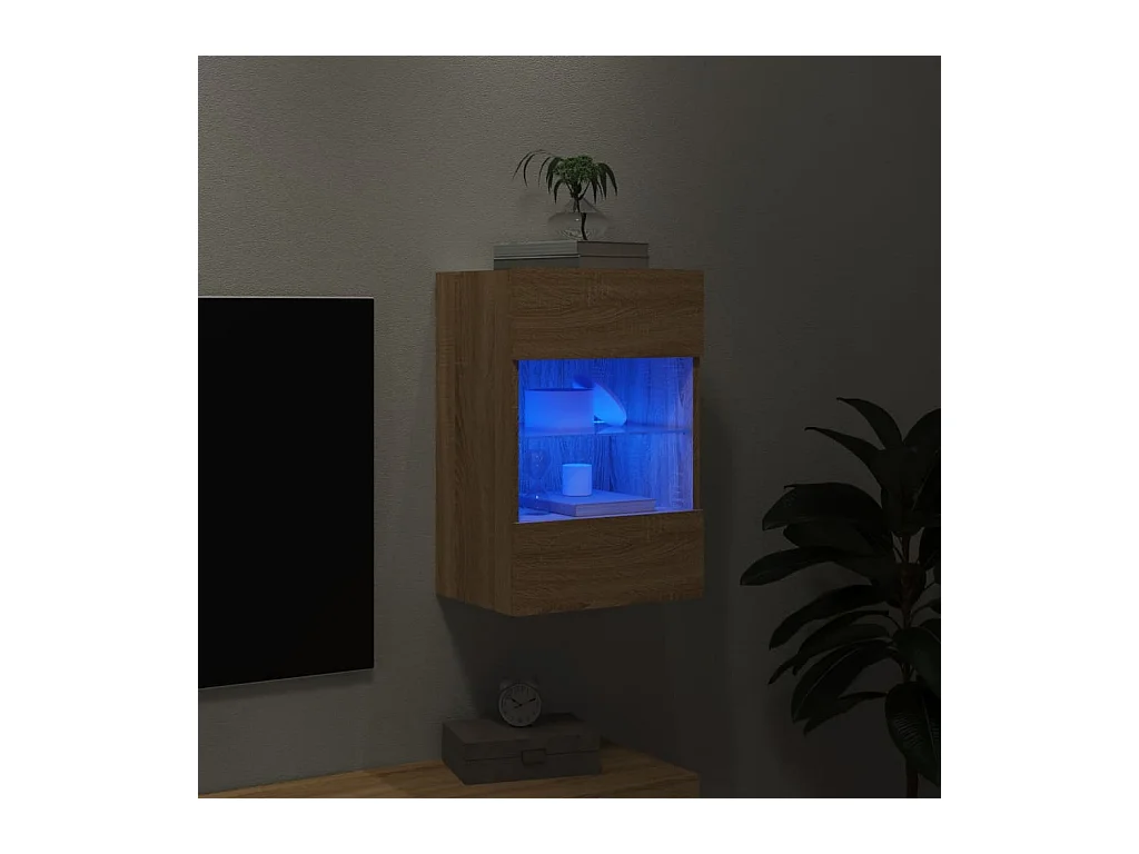 Meuble TV | Banc TV | Armoire TV mural avec lumières LED chêne sonoma 40x30x60,5 cm