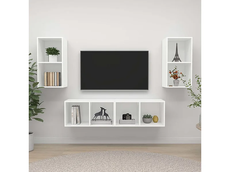 Meubles TV | Bancs TV | Armoires TV muraux 4 pcs Blanc Bois d'ingénierie