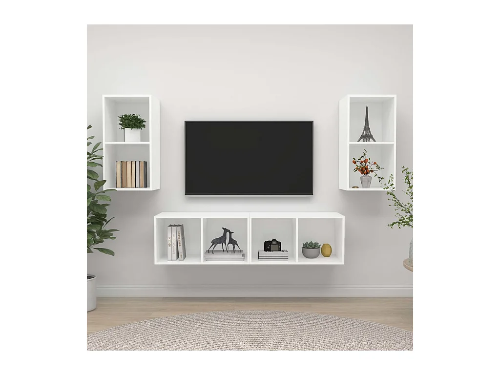 Meubles TV | Bancs TV | Armoires TV muraux 4 pcs Blanc Bois d'ingénierie