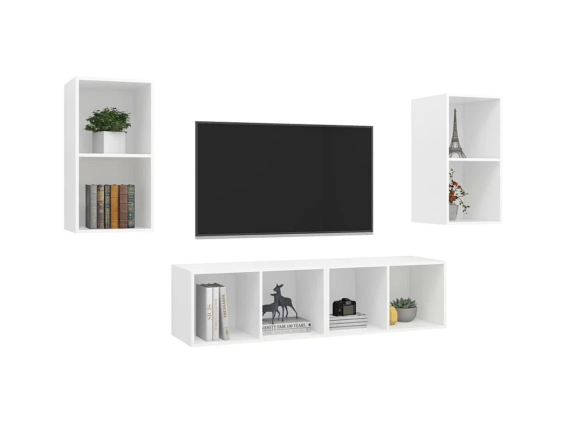 Meubles TV | Bancs TV | Armoires TV muraux 4 pcs Blanc Bois d'ingénierie