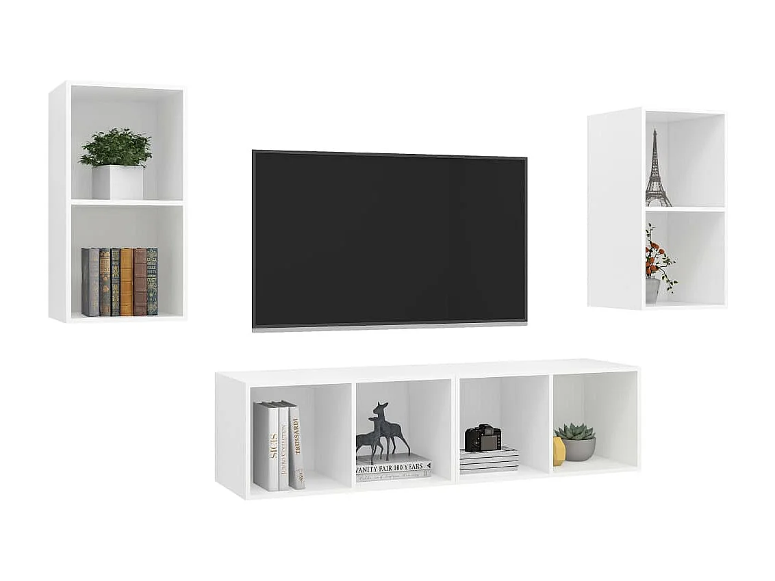Meubles TV | Bancs TV | Armoires TV muraux 4 pcs Blanc Bois d'ingénierie