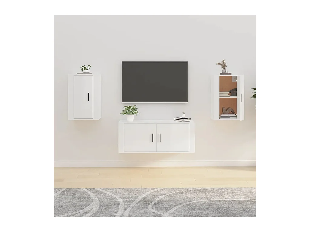 muebles para TV  | Gabinetes de TV |  Muebles de salón de pared 2 uds blanco brillante 40x34,5x60 cm