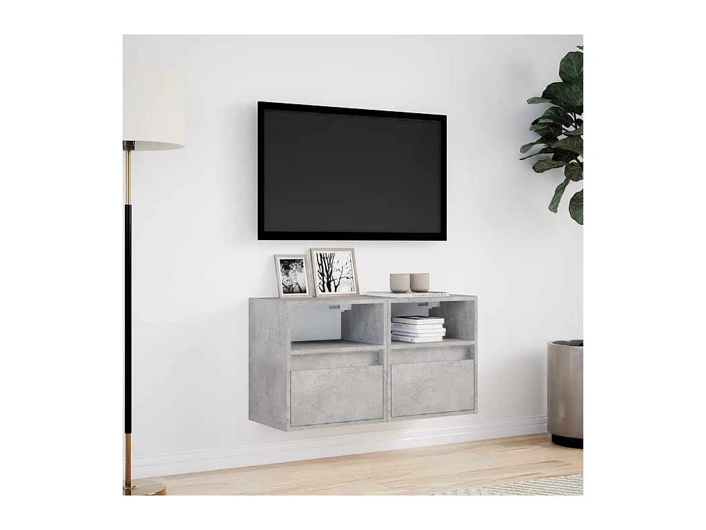 Tv-wandmeubels | Tv-Banken | TV-kasten met LED-verlichting 2 st 41x31x45 cm betongrijs