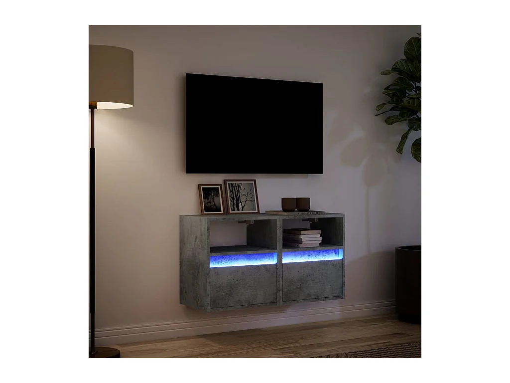 Tv-wandmeubels | Tv-Banken | TV-kasten met LED-verlichting 2 st 41x31x45 cm betongrijs