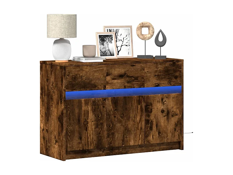 Meuble TV | Banc TV | Armoire TV avec LED chêne fumé 91x34x61 cm bois d'ingénierie