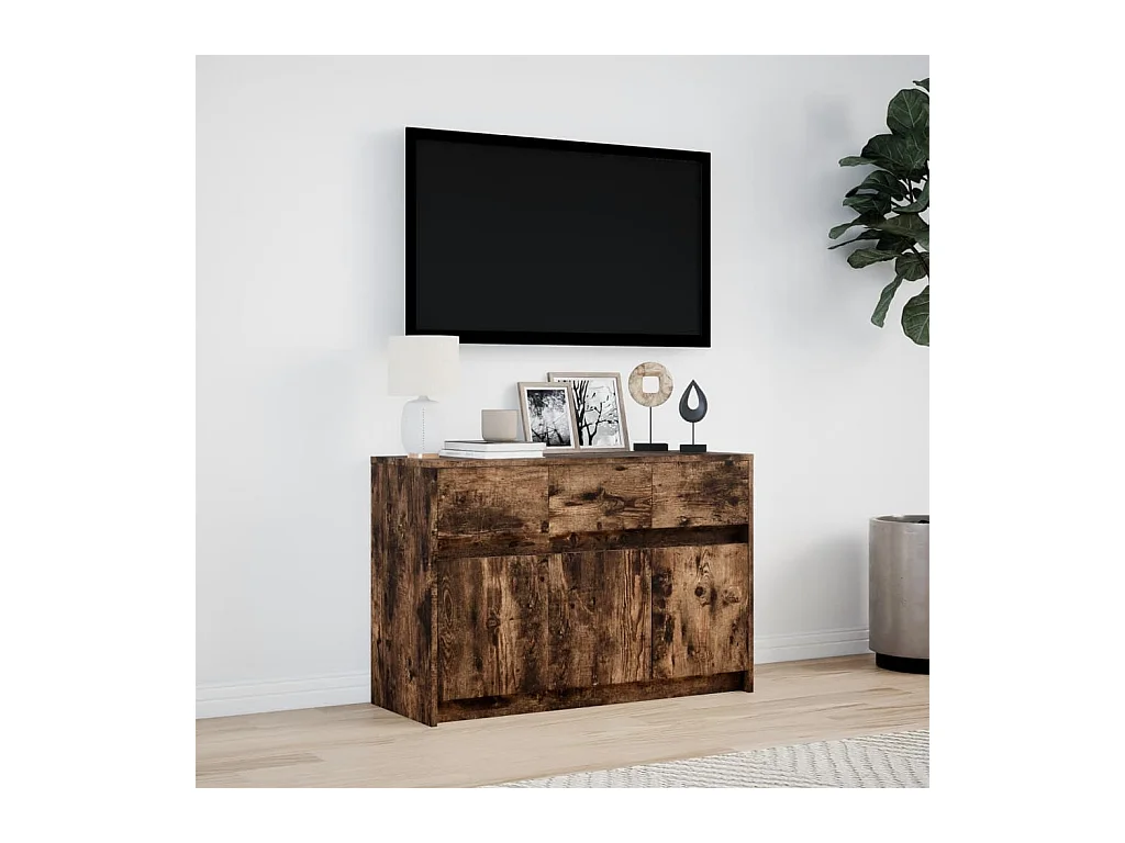 Tv-meubel | Tv-Bank | TV-kastmet LED 91x34x61 cm bewerkt hout gerookt eikenkleur