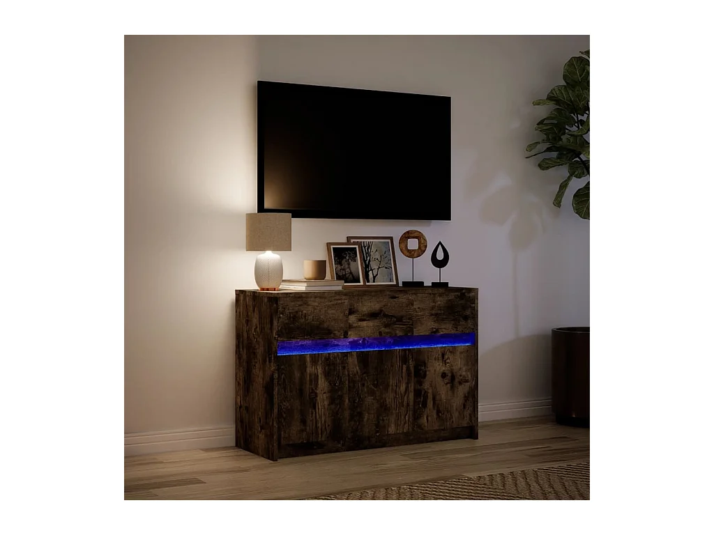 Tv-meubel | Tv-Bank | TV-kastmet LED 91x34x61 cm bewerkt hout gerookt eikenkleur