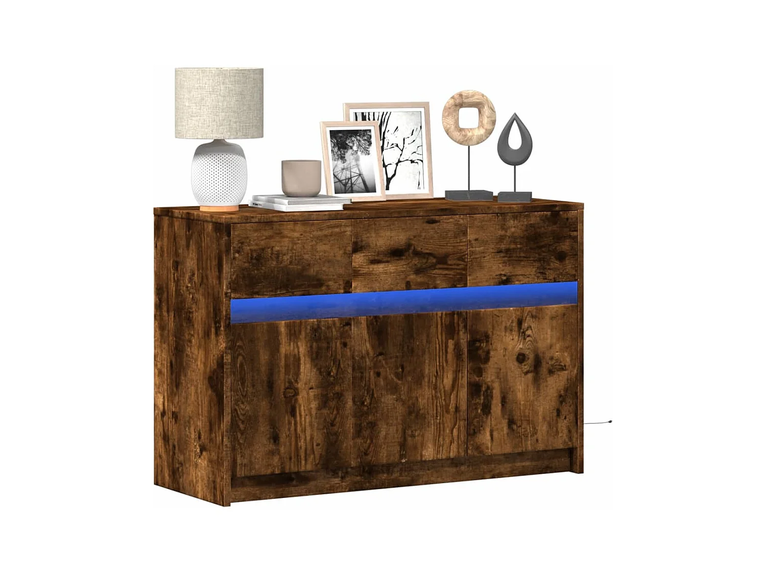 Meuble TV | Banc TV | Armoire TV avec LED chêne fumé 91x34x61 cm bois d'ingénierie