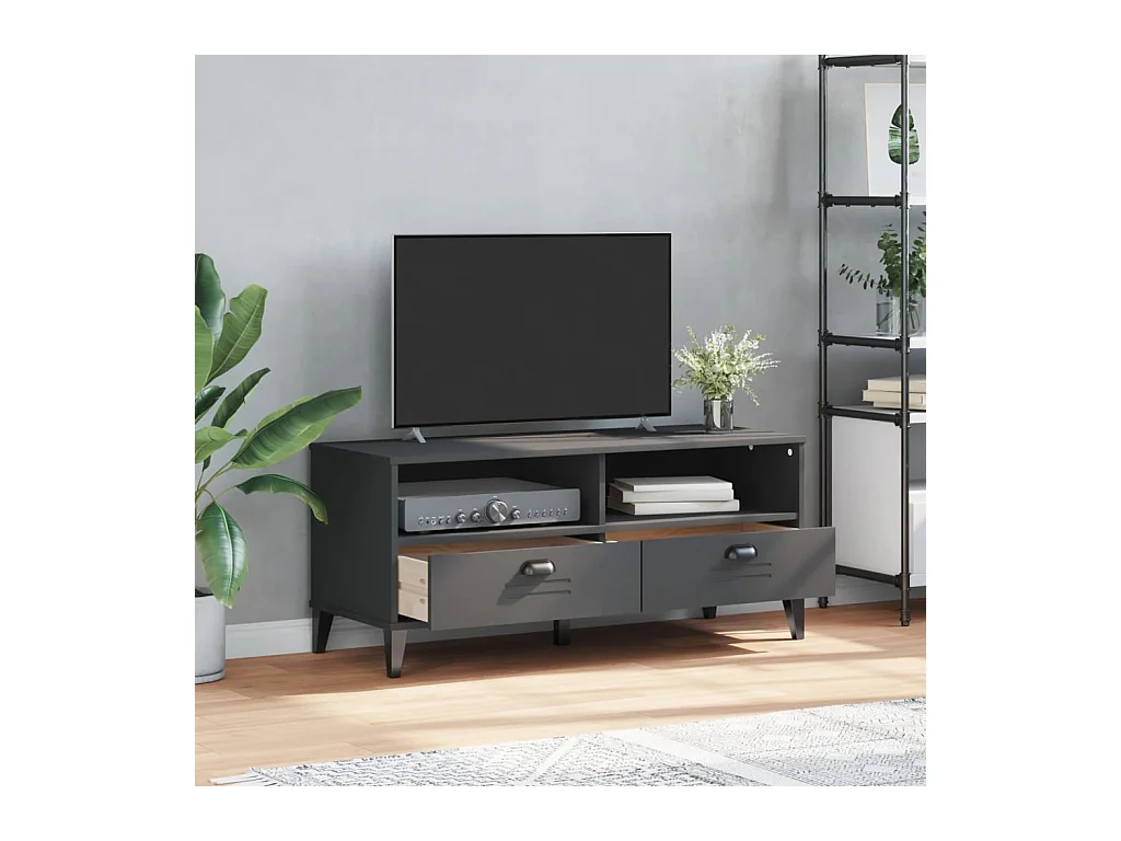 Meuble TV | Banc TV | Armoire TV VIKEN gris anthracite bois de pin solide