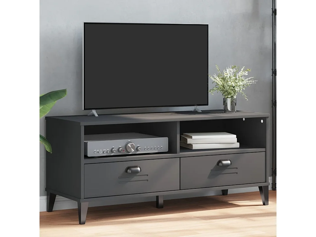Meuble TV | Banc TV | Armoire TV VIKEN gris anthracite bois de pin solide