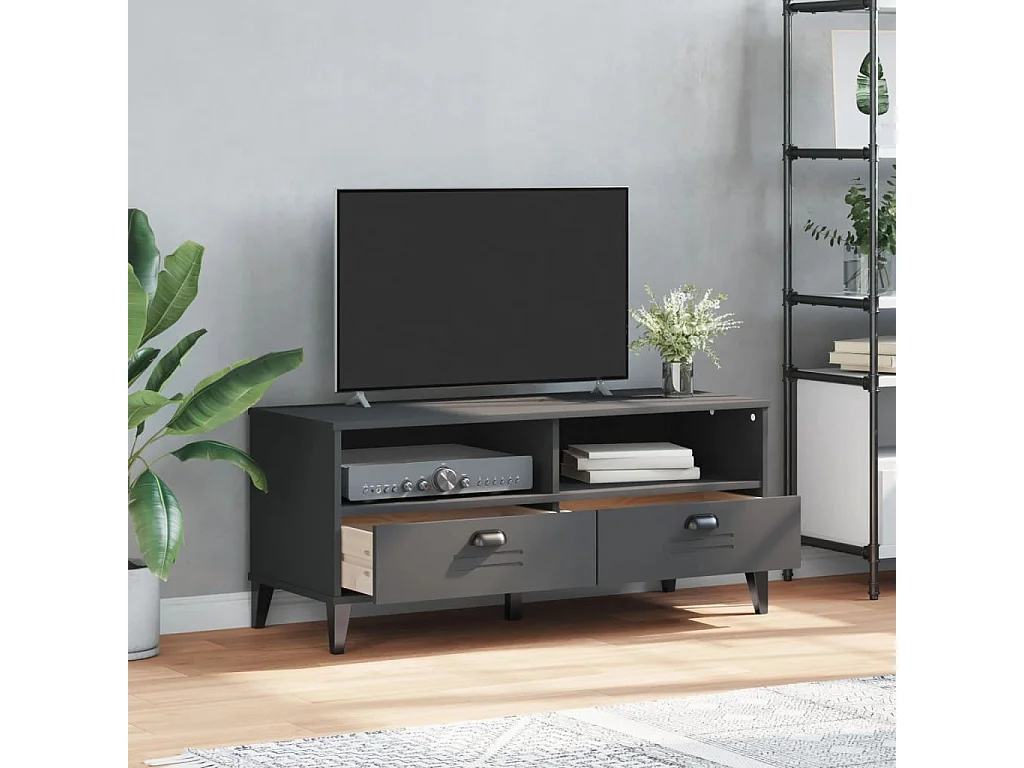Meuble TV | Banc TV | Armoire TV VIKEN gris anthracite bois de pin solide