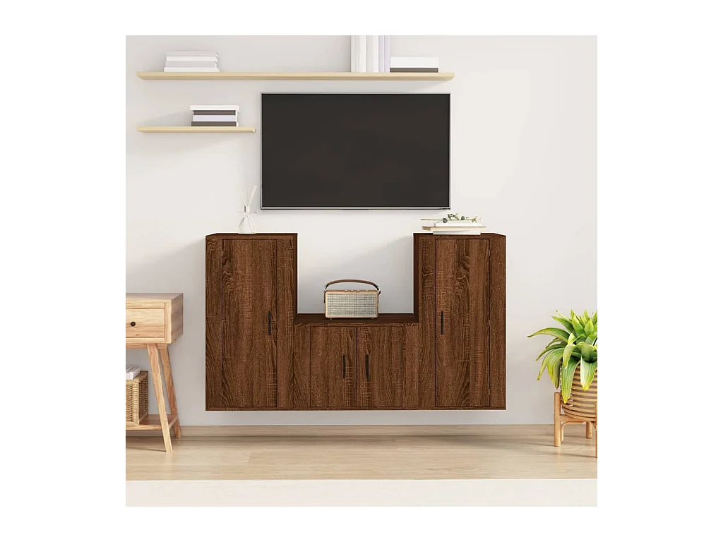 Set de muebles para TV  | Gabinetes de TV |  Muebles de salón 3 pzas madera contrachapada roble marrón