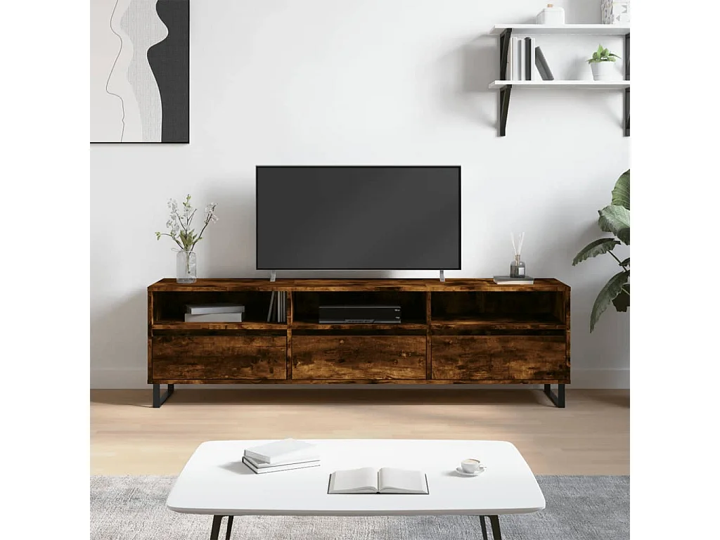 Meuble TV | Banc TV | Armoire TV chêne fumé 150x30x44,5 cm bois d'ingénierie