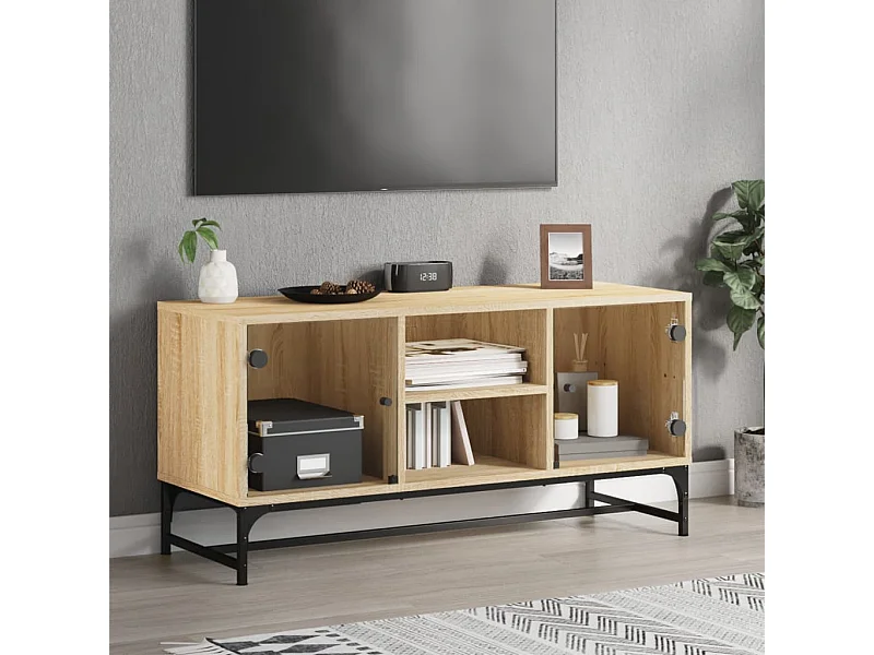Mueble de TV | Mueble de salón con puertas de vidrio roble Sonoma 102x37x50 cm
