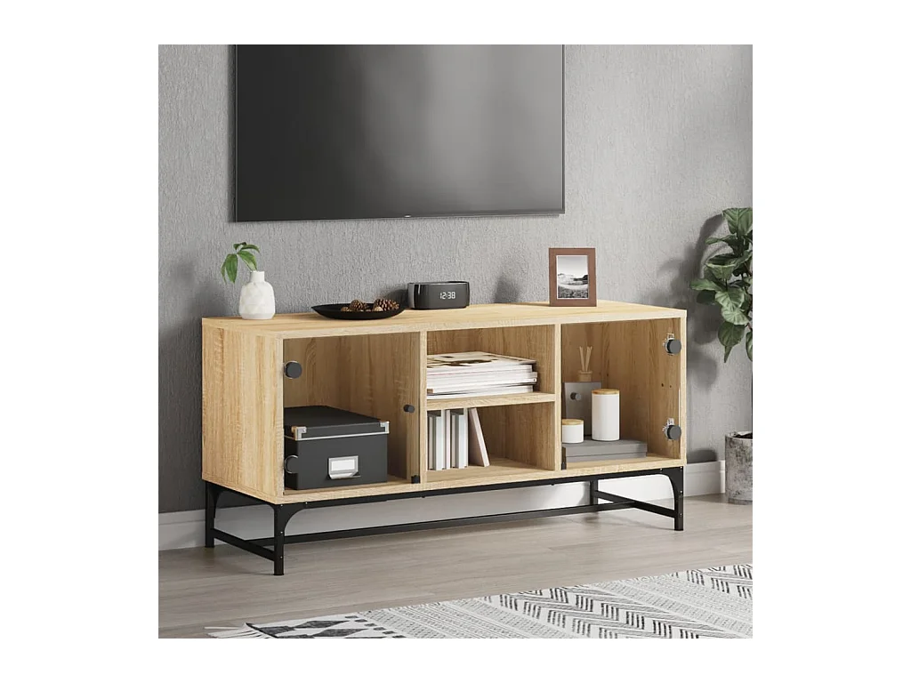 Mueble de TV | Mueble de salón con puertas de vidrio roble Sonoma 102x37x50 cm
