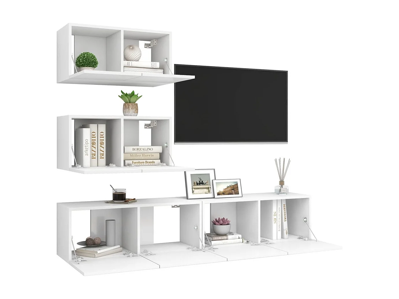 Ensemble de meubles TV | Bancs TV | Armoires TV 4 pcs Blanc Bois d'ingénierie