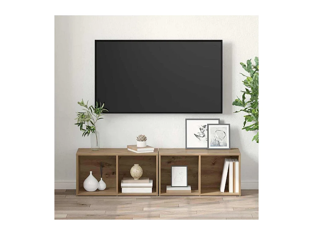 Conjunto de Mueble de TV | Mueble de salón Roble artesanal Madera contrachapada