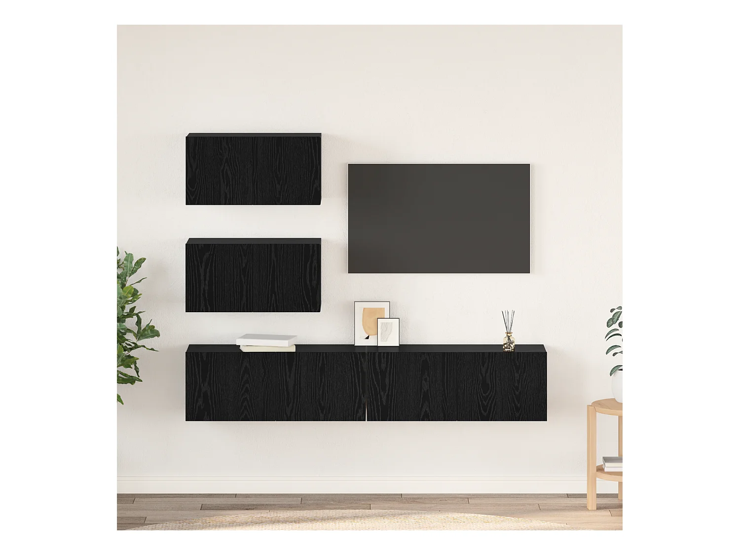 TV-kast | Tv-meubel | Tv-Bank set 4 pcs Zwart eiken 80 x 30 x 30 cm Bewerkt hout