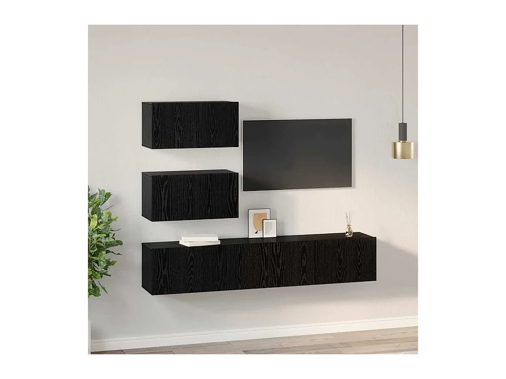 TV-kast | Tv-meubel | Tv-Bank set 4 pcs Zwart eiken 80 x 30 x 30 cm Bewerkt hout