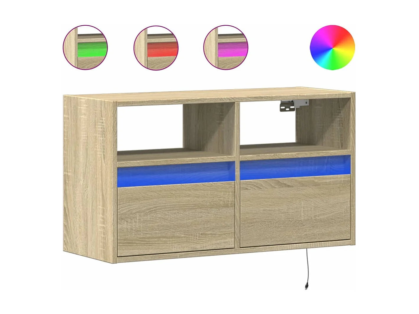 Mueble de TV | Mueble de salón de pared con luces LED roble Sonoma 80x31x45 cm