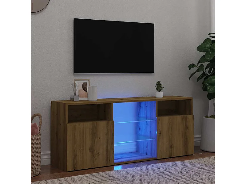 Mueble TV | Gabinete de TV | Mueble de salón luces LED madera ingeniería roble artisan 120x30x50cm