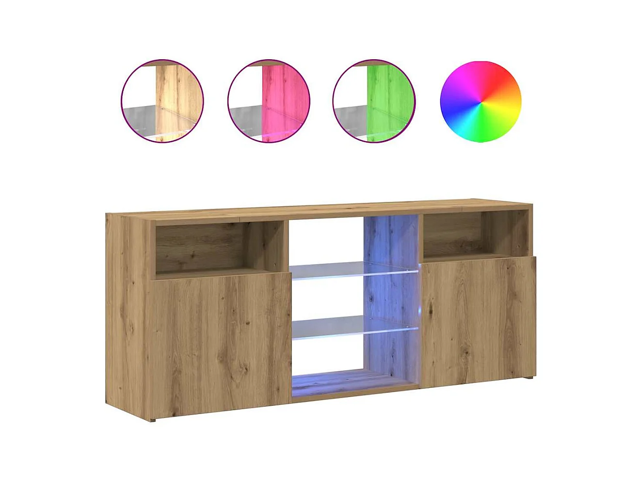 Mueble TV | Gabinete de TV | Mueble de salón luces LED madera ingeniería roble artisan 120x30x50cm