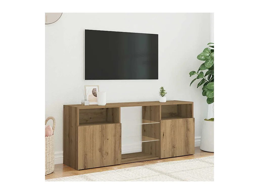 Mueble TV | Gabinete de TV | Mueble de salón luces LED madera ingeniería roble artisan 120x30x50cm