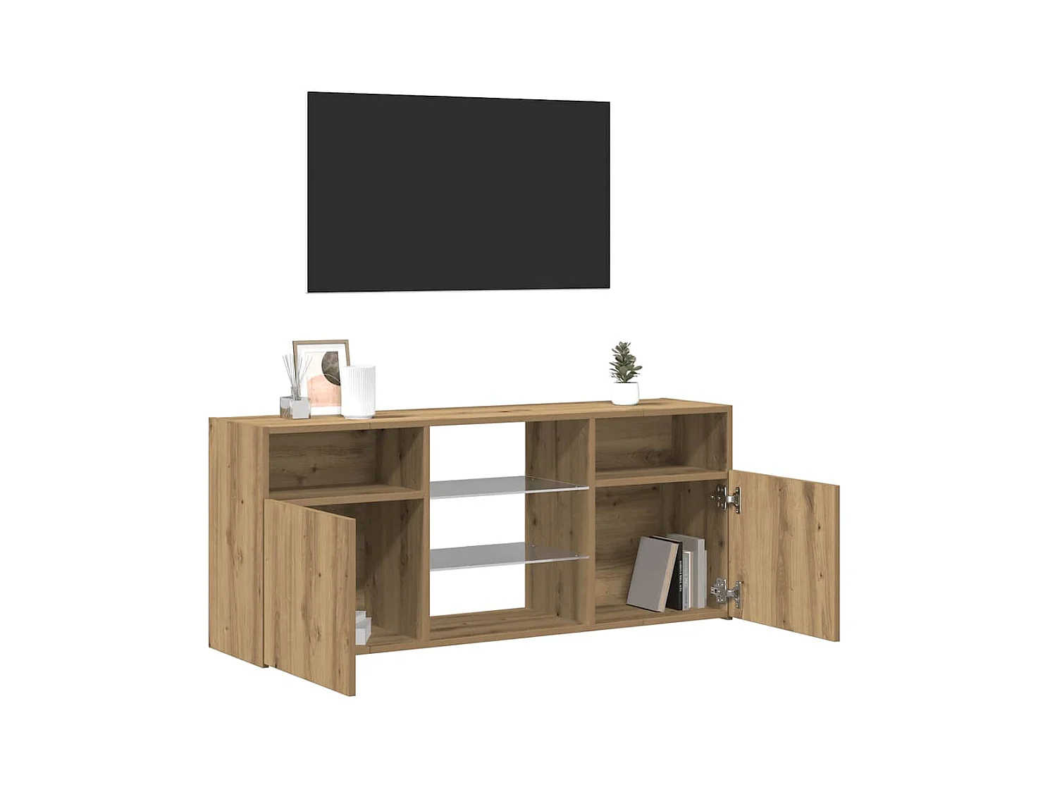 Mueble TV | Gabinete de TV | Mueble de salón luces LED madera ingeniería roble artisan 120x30x50cm