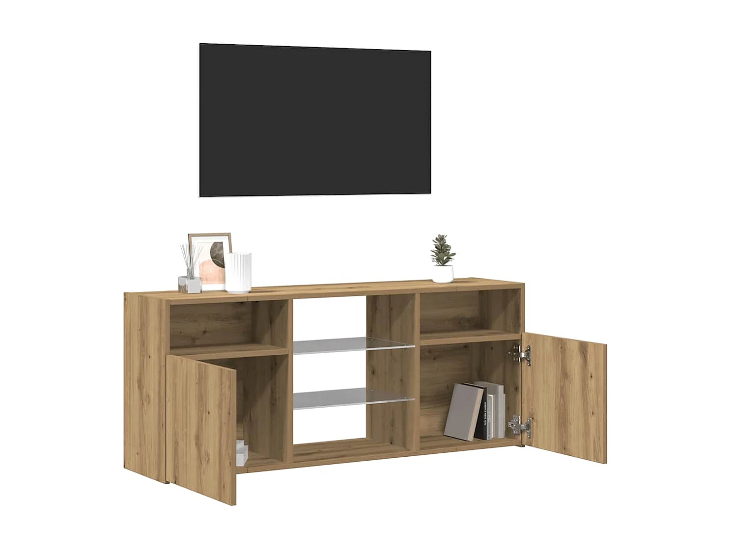 Meuble TV | Banc TV | Armoire TV avec lumières LED chêne artisanal bois d'ingénierie