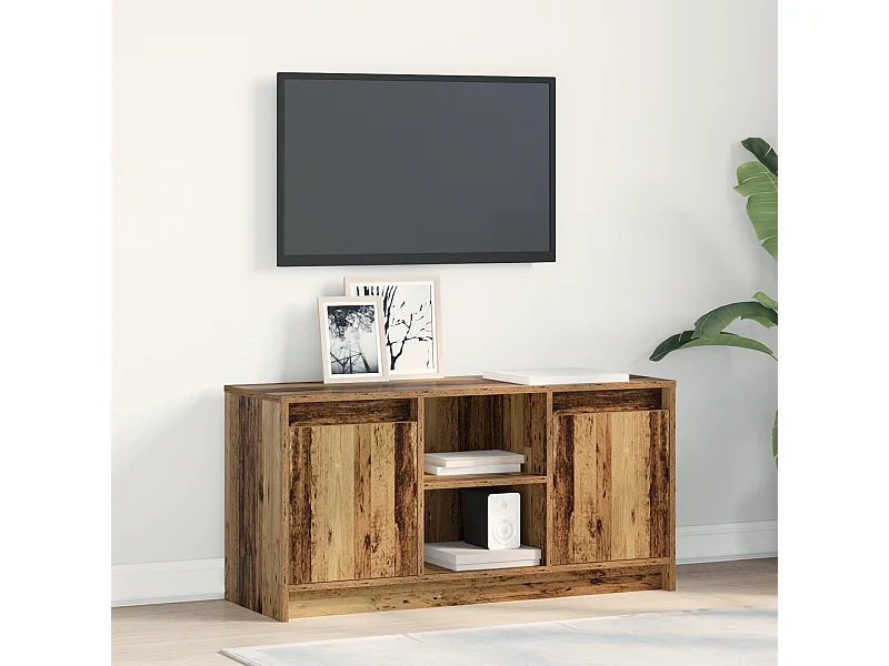 TV kast | Tv-meubel | Tv-Bank met LED Verlichting - Oud Hout, 100x34x50 cm van Bewerkt Hout.