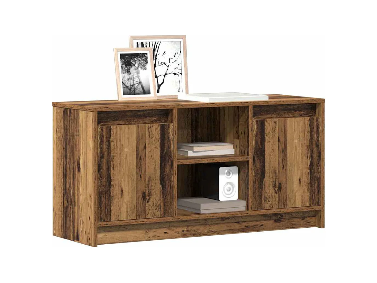 TV kast | Tv-meubel | Tv-Bank met LED Verlichting - Oud Hout, 100x34x50 cm van Bewerkt Hout.