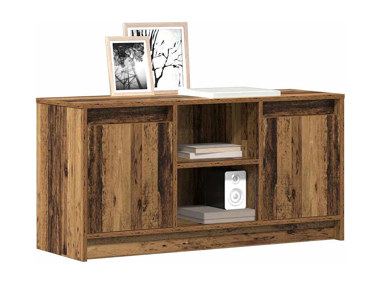 TV kast | Tv-meubel | Tv-Bank met LED Verlichting - Oud Hout, 100x34x50 cm van Bewerkt Hout.