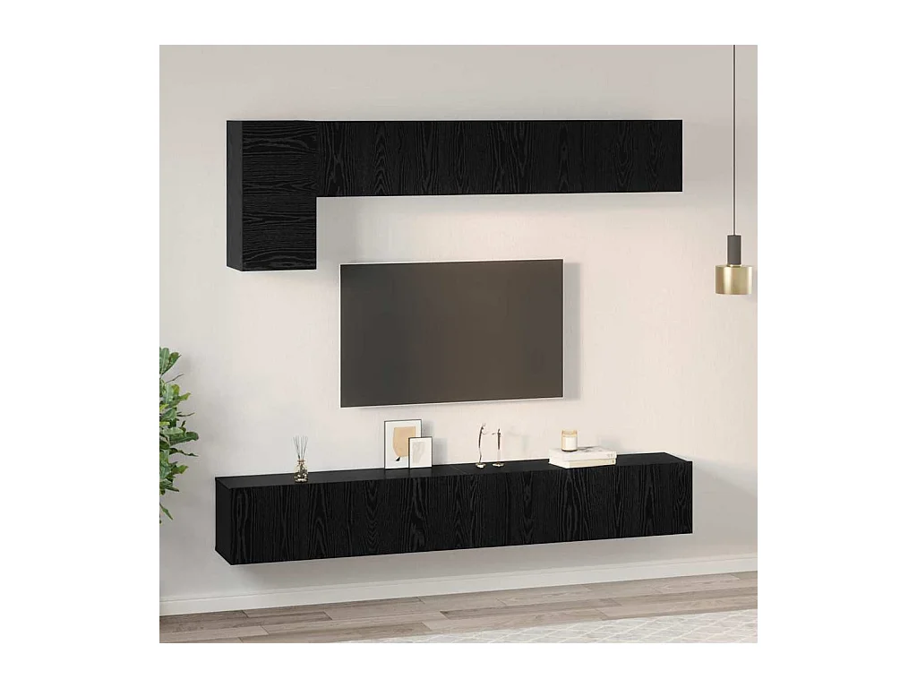 Conjunto de Mueble de TV | Mueble de salón 5 pcs Roble negro 100 x 30 x 30 cm