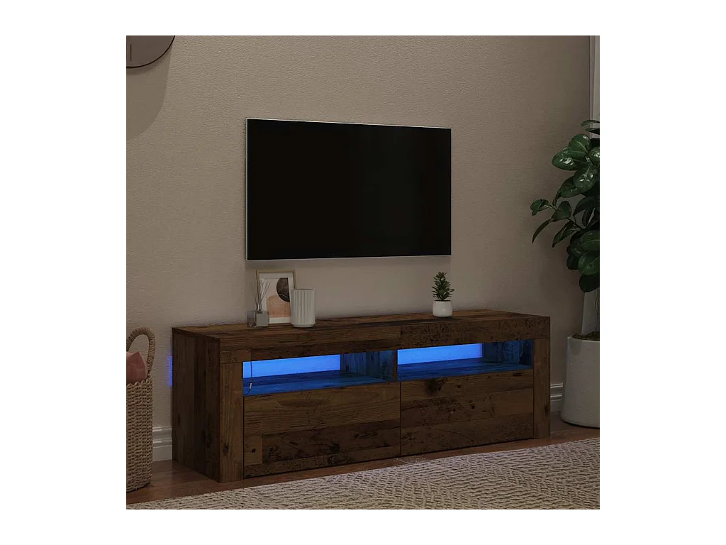 Mueble TV | Gabinete de TV | Mueble de salón luces LED madera ingeniería envejecida 120x35x40 cm
