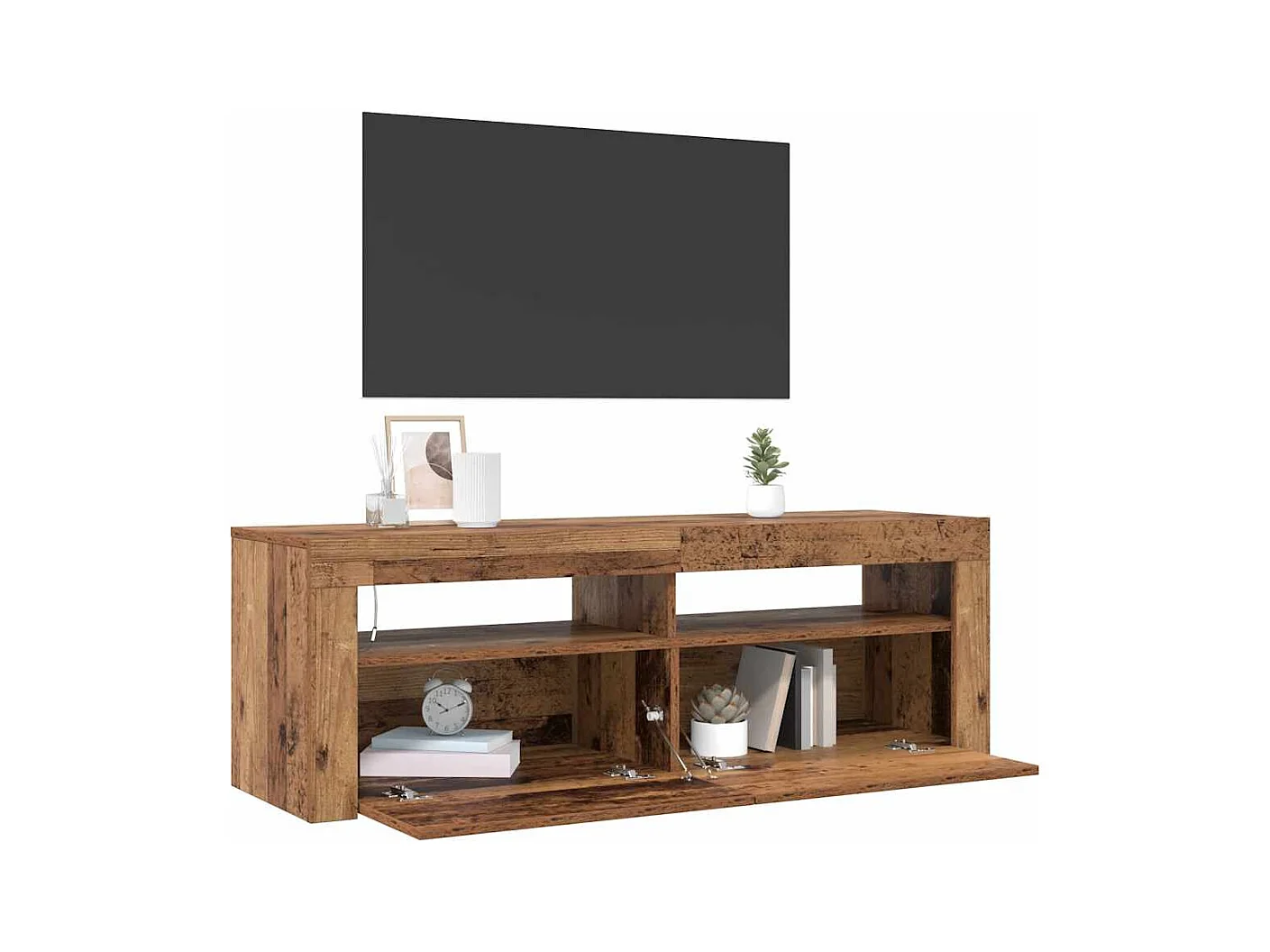 Mueble TV | Gabinete de TV | Mueble de salón luces LED madera ingeniería envejecida 120x35x40 cm