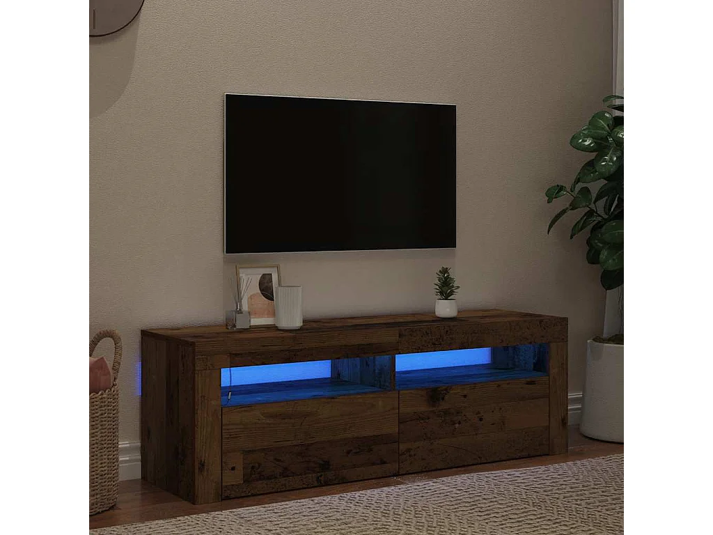 Mueble TV | Gabinete de TV | Mueble de salón luces LED madera ingeniería envejecida 120x35x40 cm