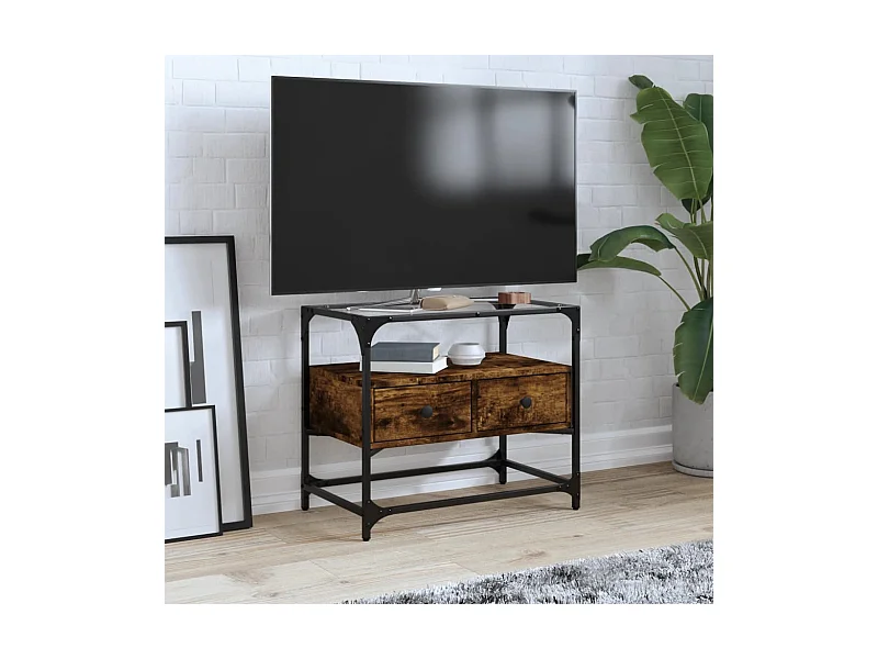 Mueble TV | Gabinete de TV | Mueble de salón cristal y madera ingeniería roble ahumado 60x35x51 cm